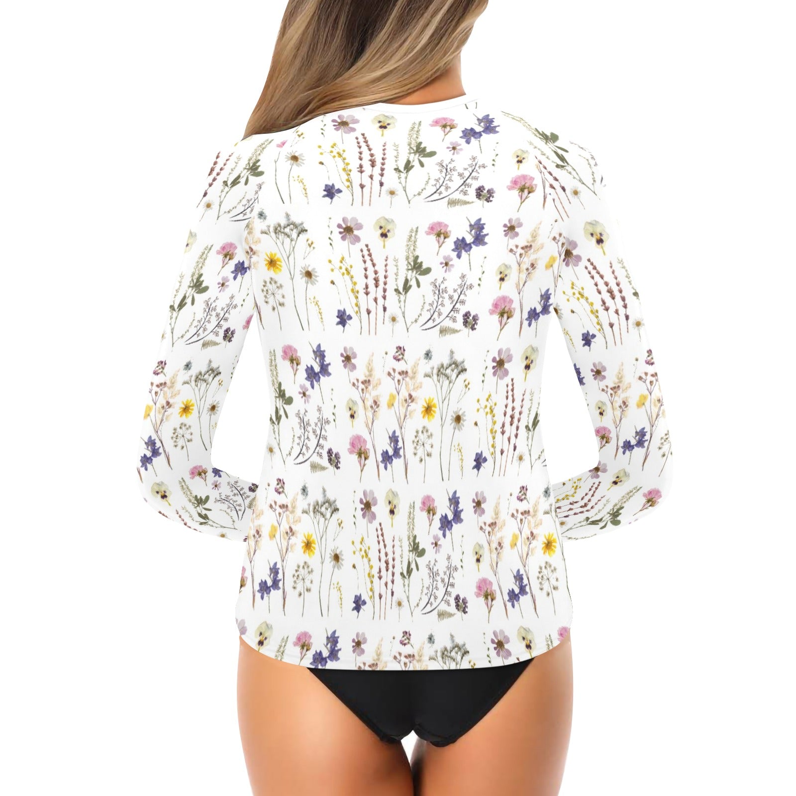 Wildflowers White Long Sleeve Swim Shirt up to 2 XL