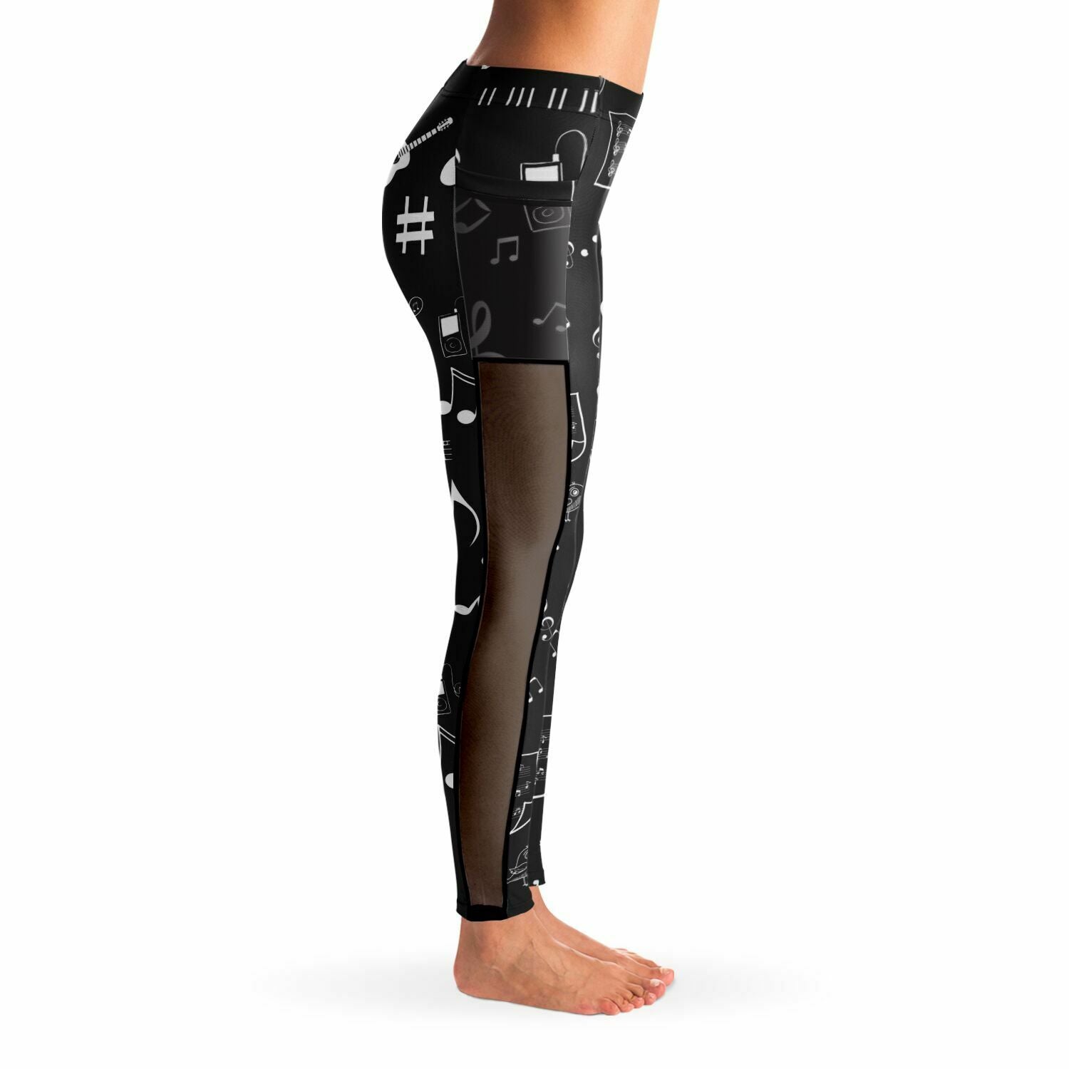 Musical Notes Mesh Panel Side Pocket Leggings (FWS)