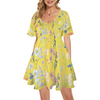 Wildflowers Painted Yellow V Neck Flutter Sleeves Dress up to 5 XL (FWS)