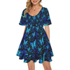 Butterflies Blue V Neck Flutter Sleeves Dress up to 5 XL (FWS)