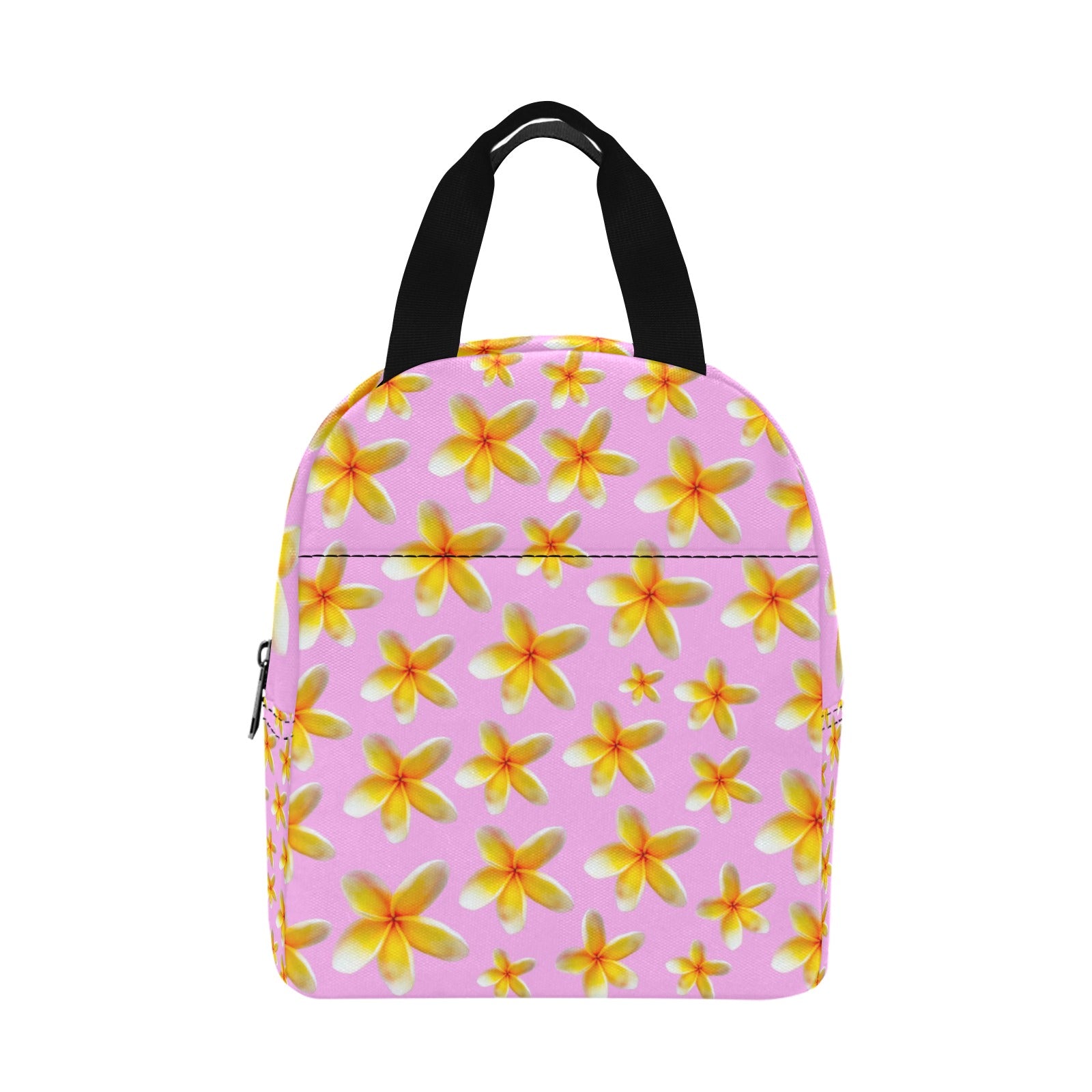 Yellow Frangipanis Pink Insulated Zipper Lunch Bag