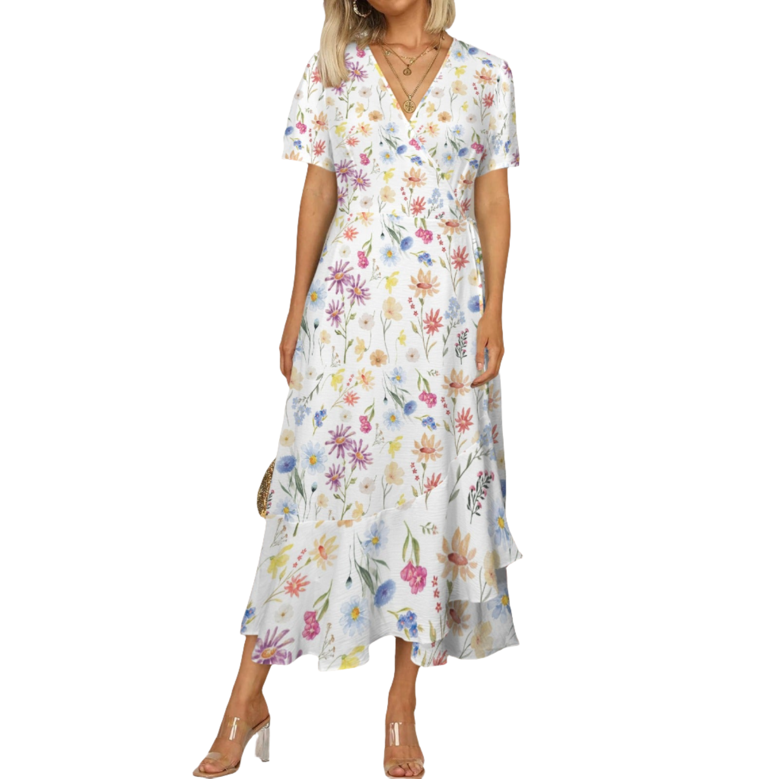 Wildflowers Painted White Maxi Dress up to 5 XL (FWS)