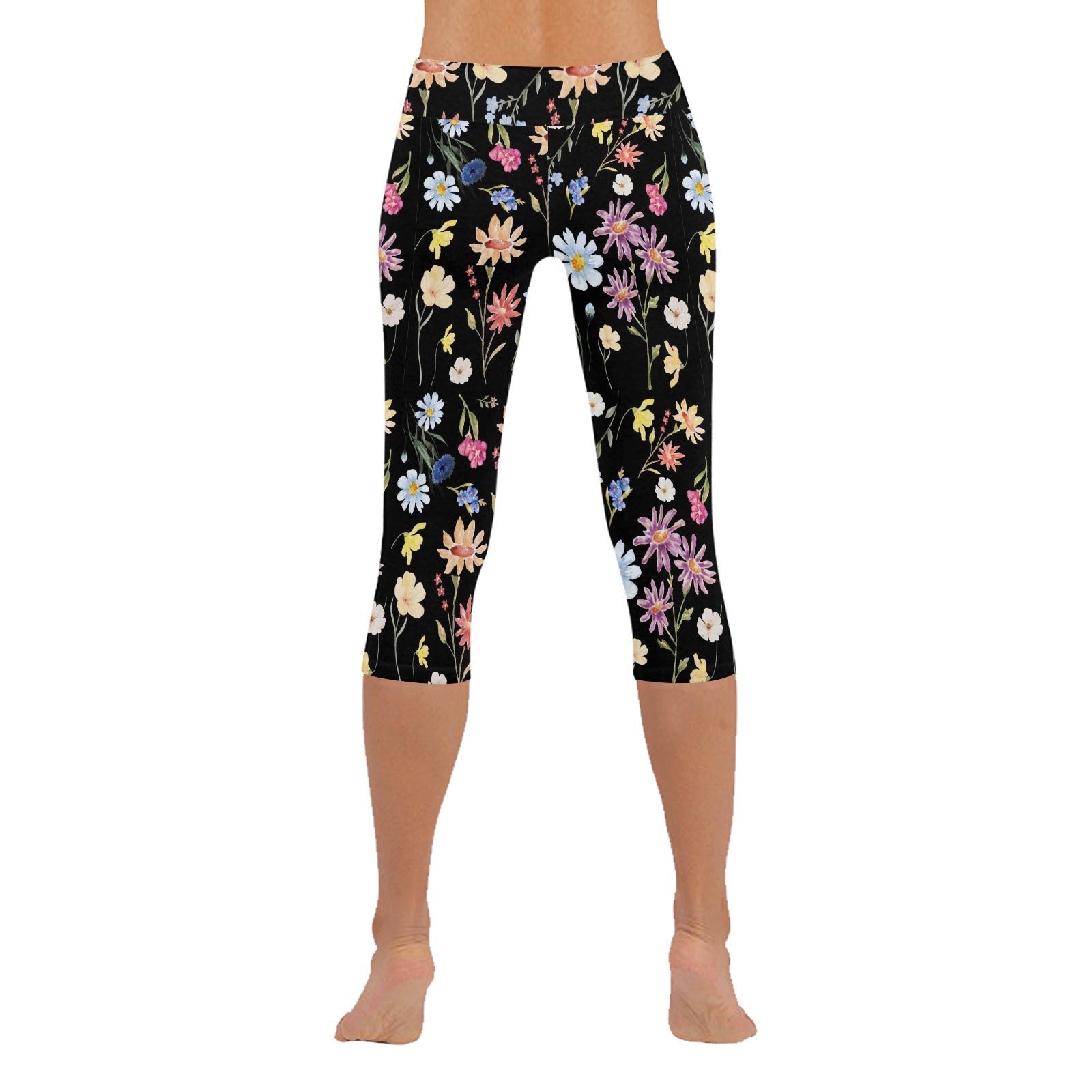 Wildflowers Painted Black Capri Leggings up to 5 XL