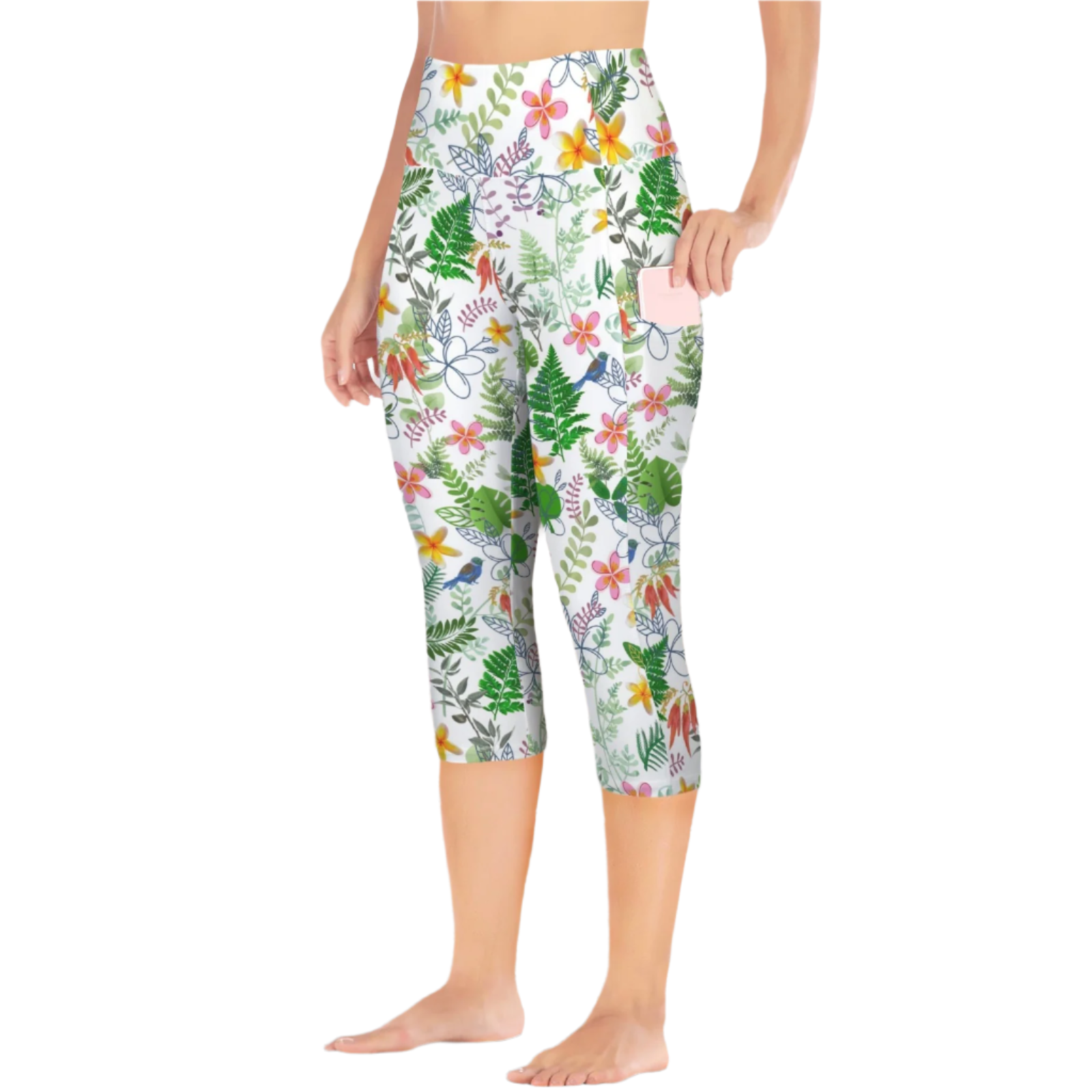 Graphic Floral Capri Leggings with Pockets up to 5 XL (FWS)