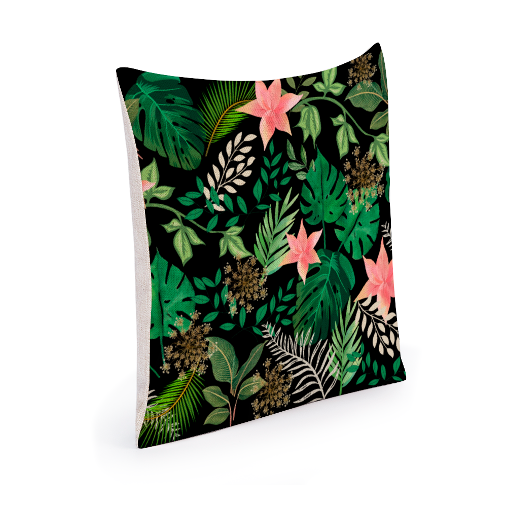 Jungle Black Cotton Linen Cushion Covers in 3 Sizes (FWS) 6