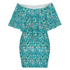 Graphic Lillies Teal Off Shoulder Dress up to 4 XL (FWS)