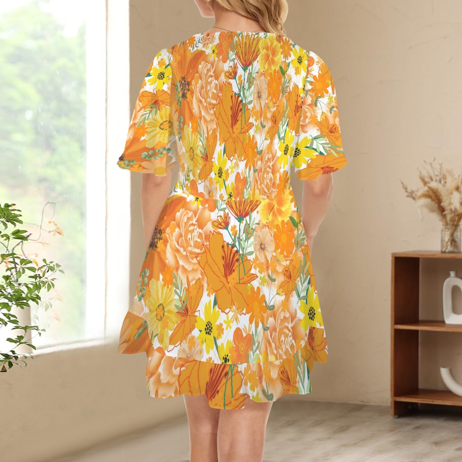 Orange & Yellow Floral White