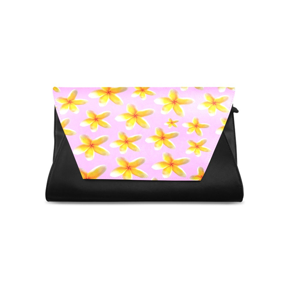 Yellow Frangipanis Pink Clutch Bag