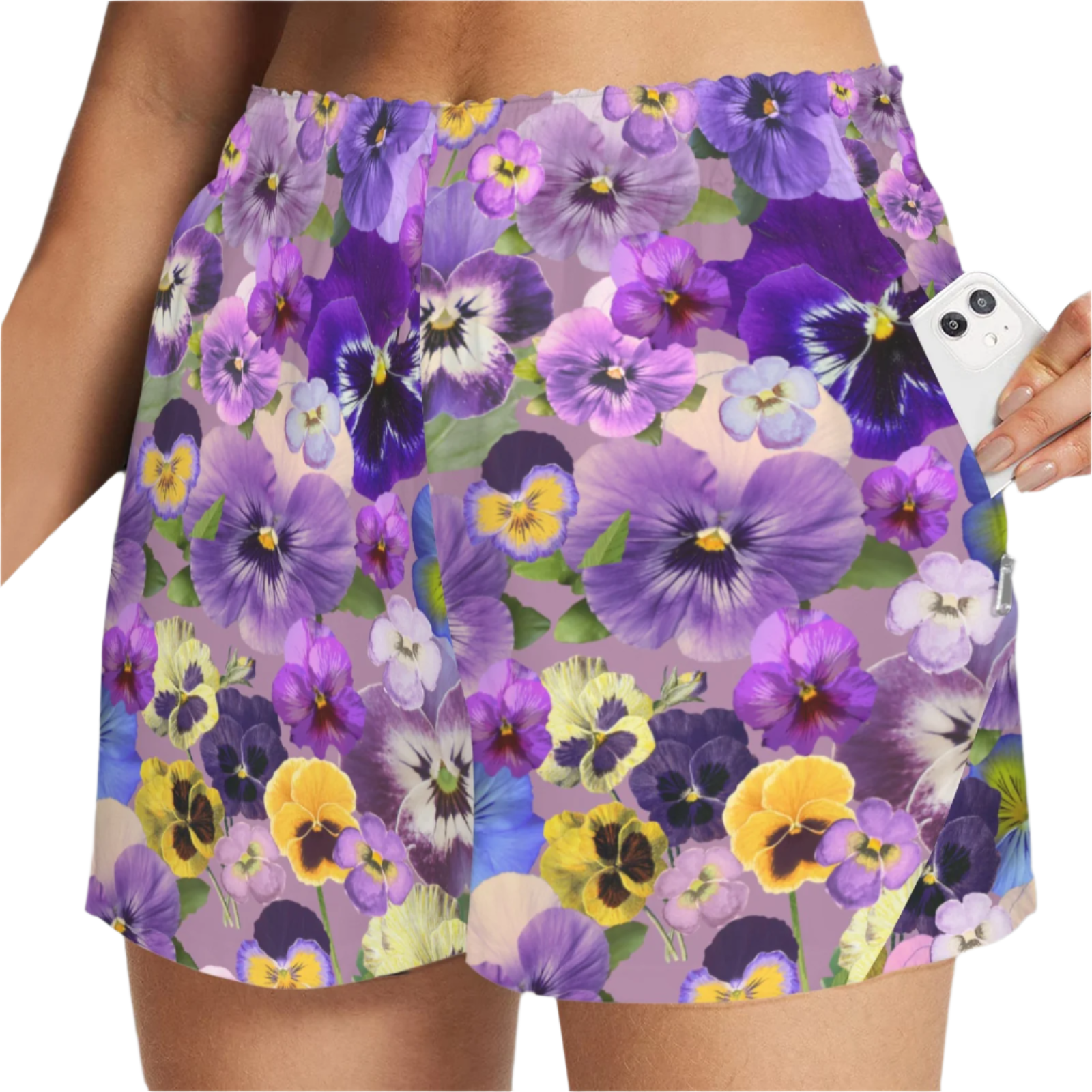 Pansies Retro Zip Pocket Shorts up to 5 XL (FWS)