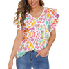 Candy Leopard V Neck Double Ruffle Sleeve Top up to 5 XL (FWS)