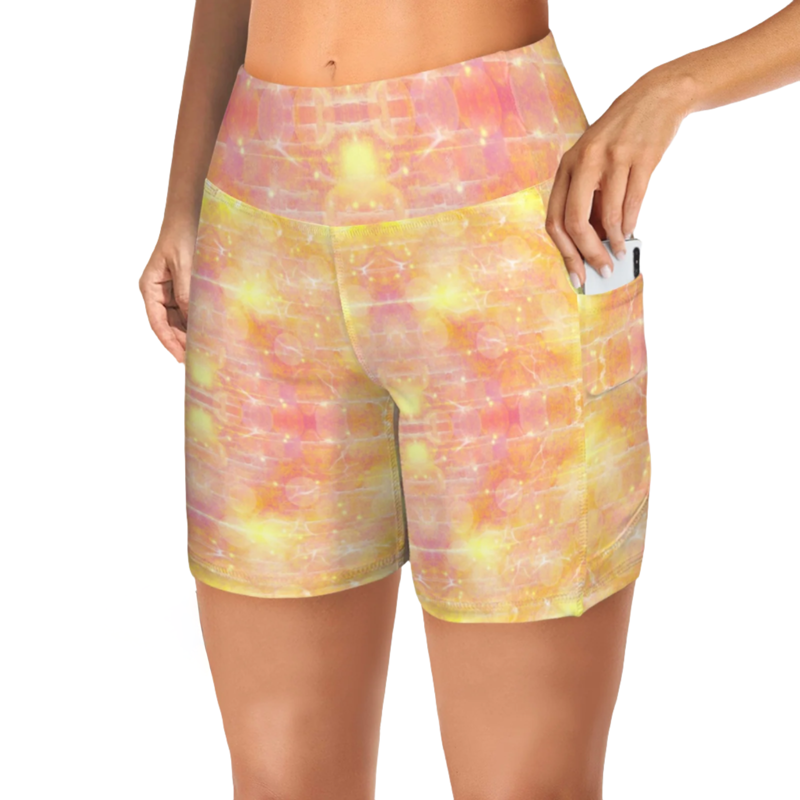 Yellow Love Yoga Shorts with Pockets up to 5 XL (FWS)