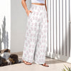 Simple Pink Leaves High Elastic Waist Pants with Wide Legs up to 5 XL 3