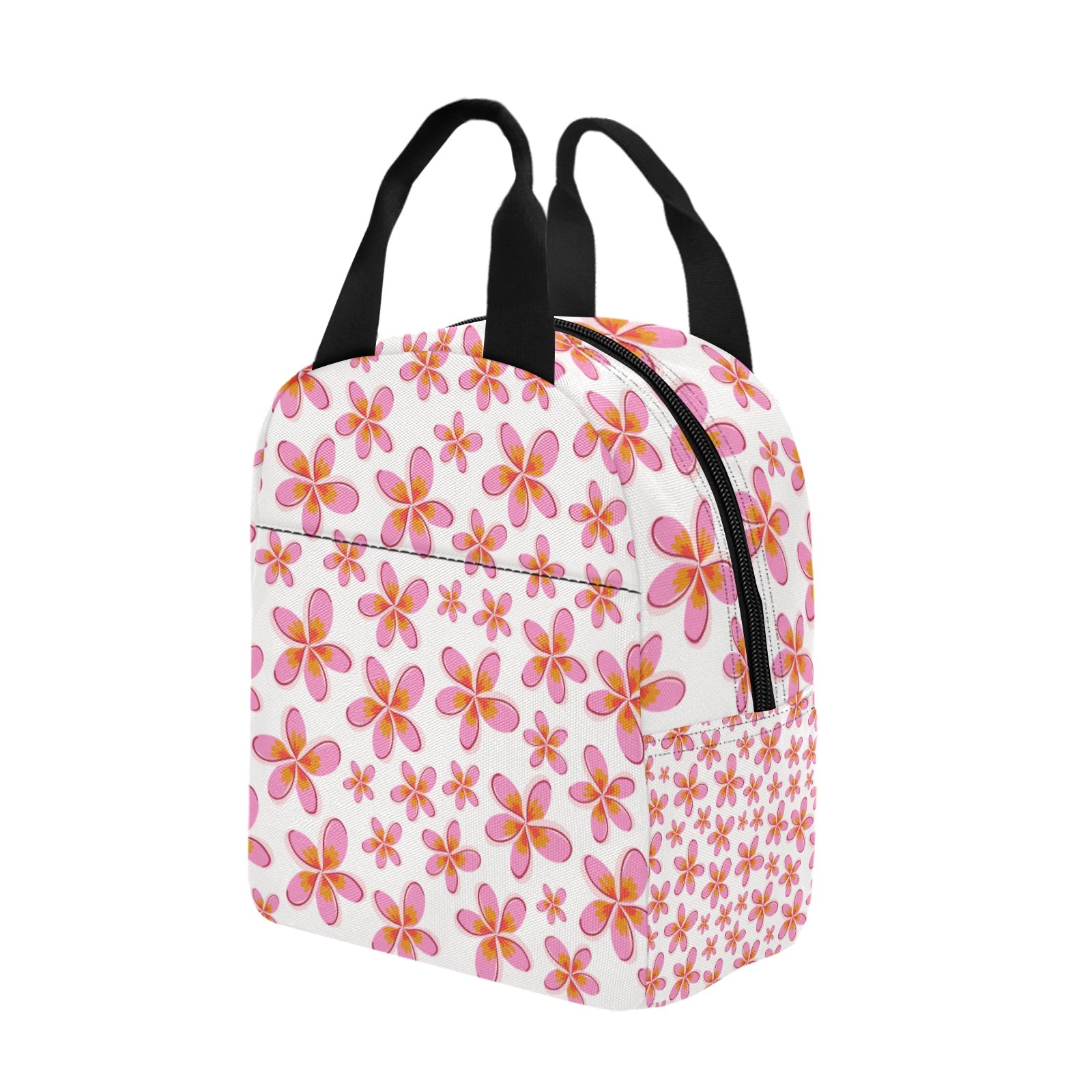 Graphic Pink Frangipanis White Insulated Zipper Lunch Bag