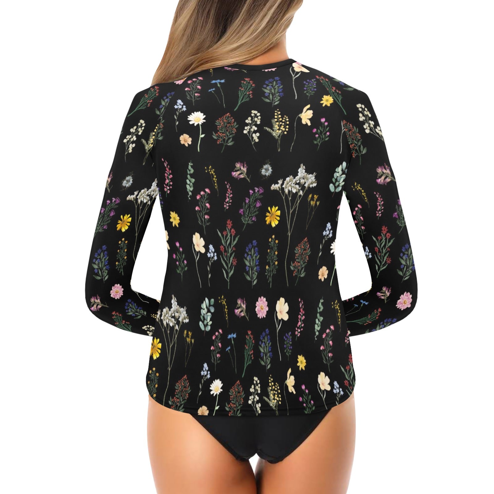 Wildflowers Black Women's Long Sleeve Swim Shirt up to 2 XL