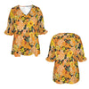 Orange & Yellow Floral Black Longer Ruffle Sleeve Top up to 5 XL (FWS) 4