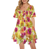 Graphic Dahlias 2 V Neck Flutter Sleeves Dress up to 5 XL (FWS)