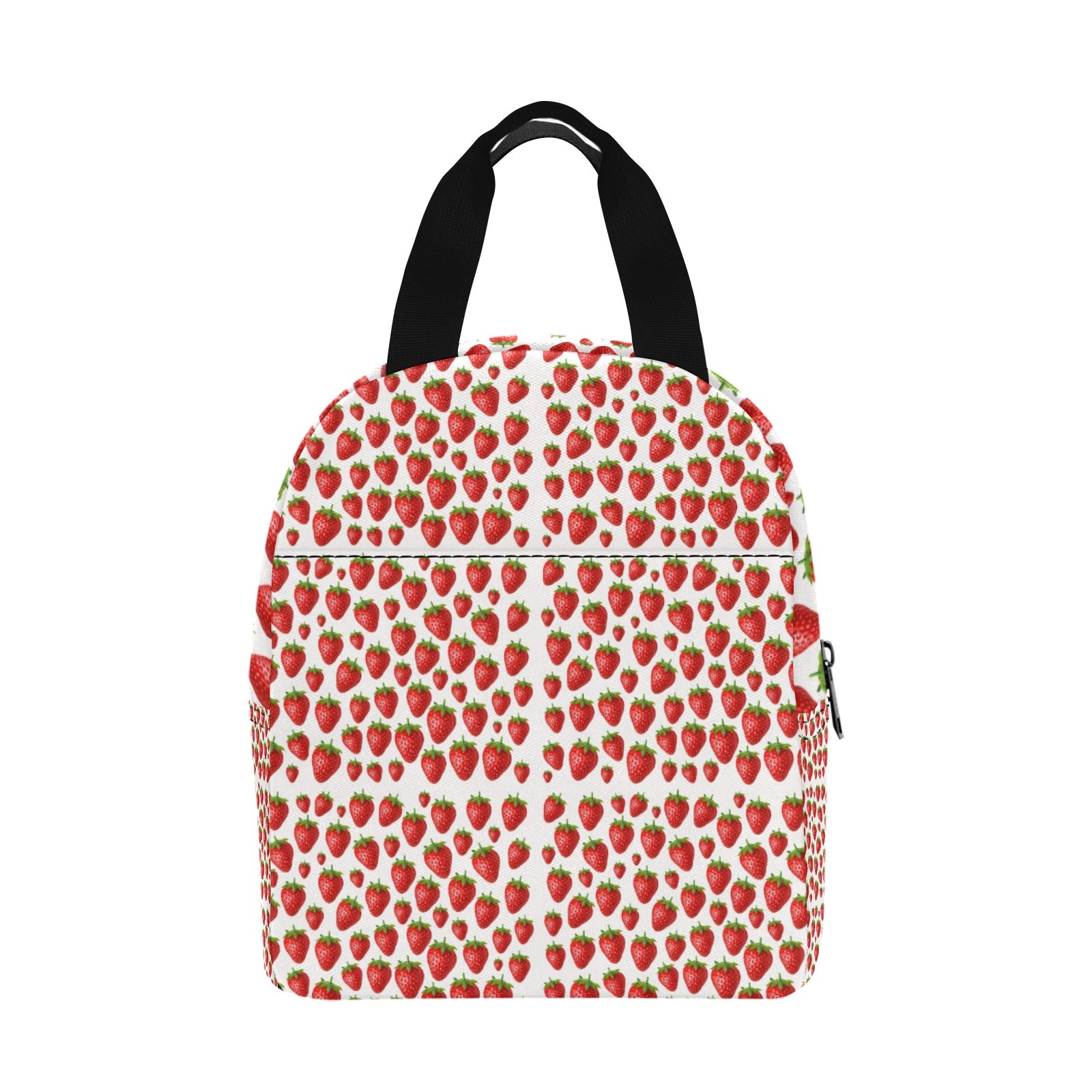 Strawberries White Insulated Zipper Lunch Bag