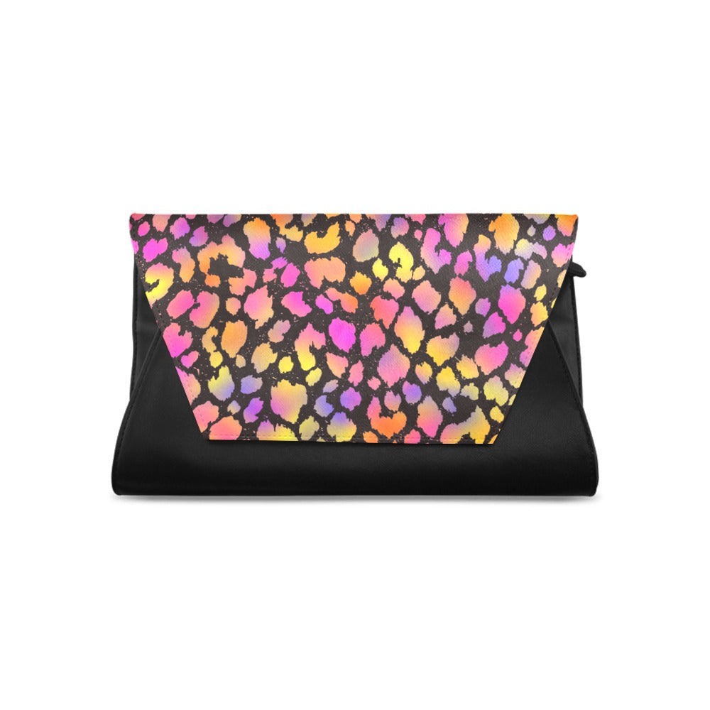 Black Pinky Leopard Clutch Bag