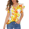 Golden Leaves V Neck Double Ruffle Sleeve Top up to 5 XL (FWS)