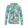 Teal Colourful Floral Full Zip Hoodie up to 2 XL