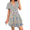 Pink & Blue Floral V Neck Double Ruffle Hem Dress up to 5 XL (FWS)