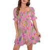 Hawaiian Pink Ruffles Square Neck Dress up to 5 XL (FWS)