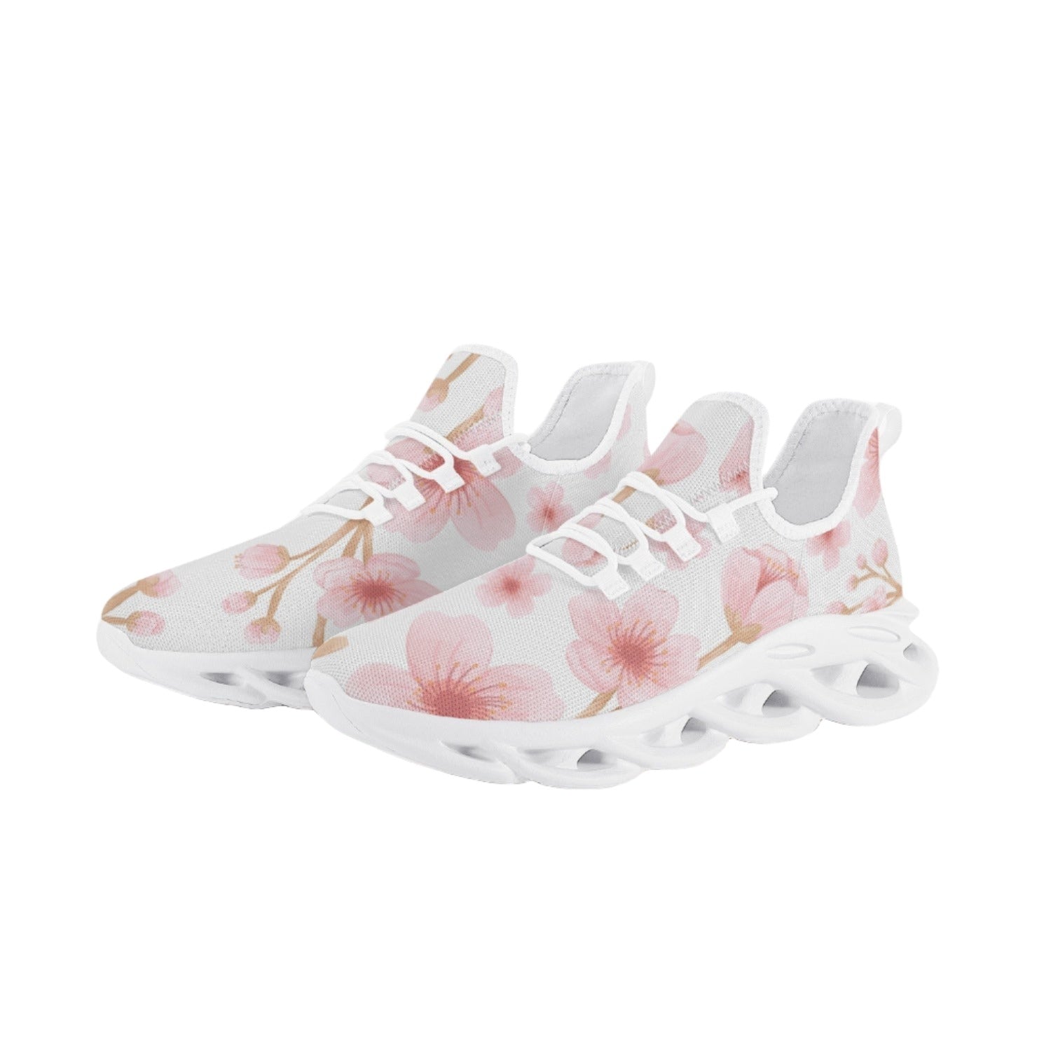 Japanese Pink Flowers White Wave Sole Lace-up Sneakers