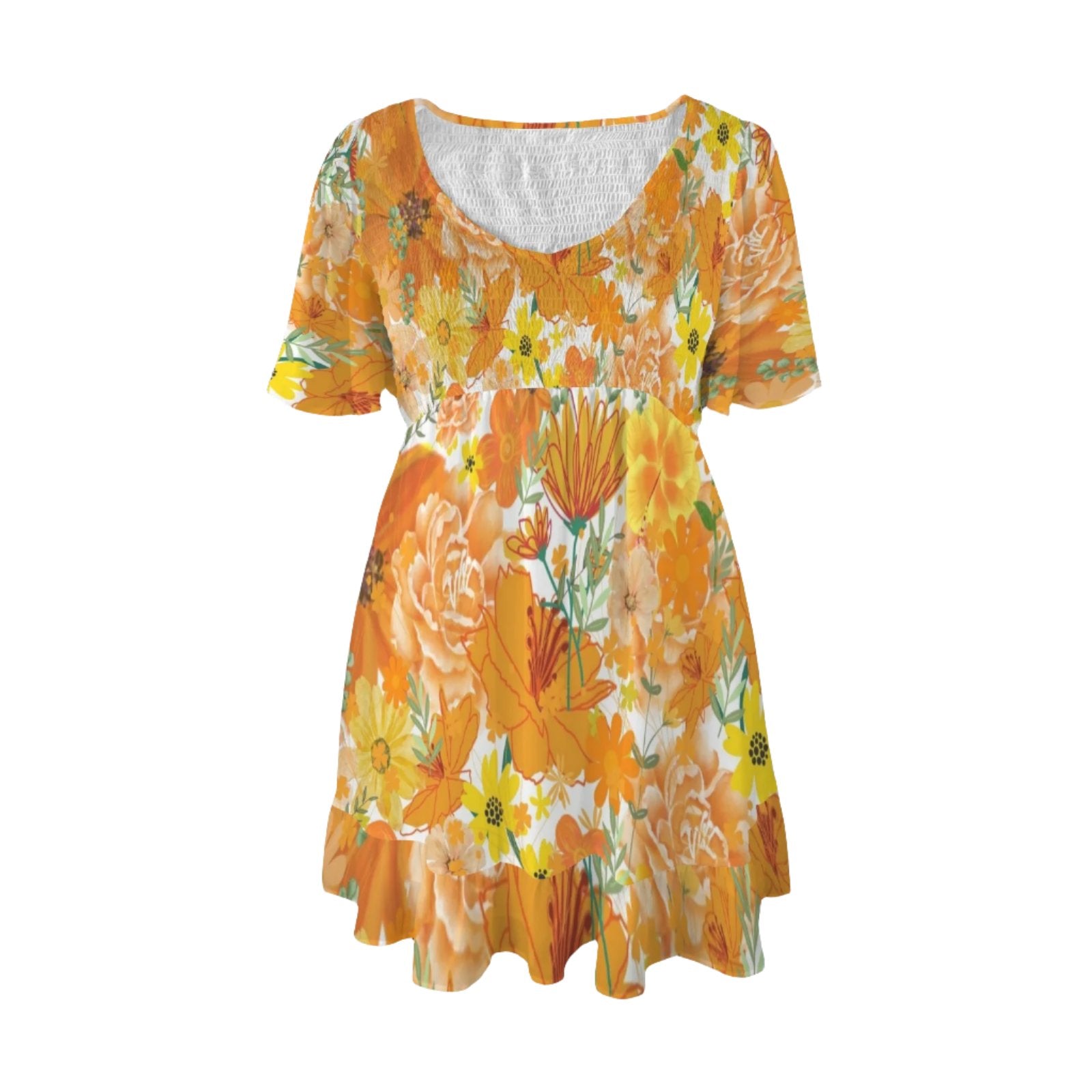 Orange & Yellow Floral White