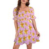 Yellow Frangipanis Pink Ruffles Square Neck Dress up to 5 XL (FWS)