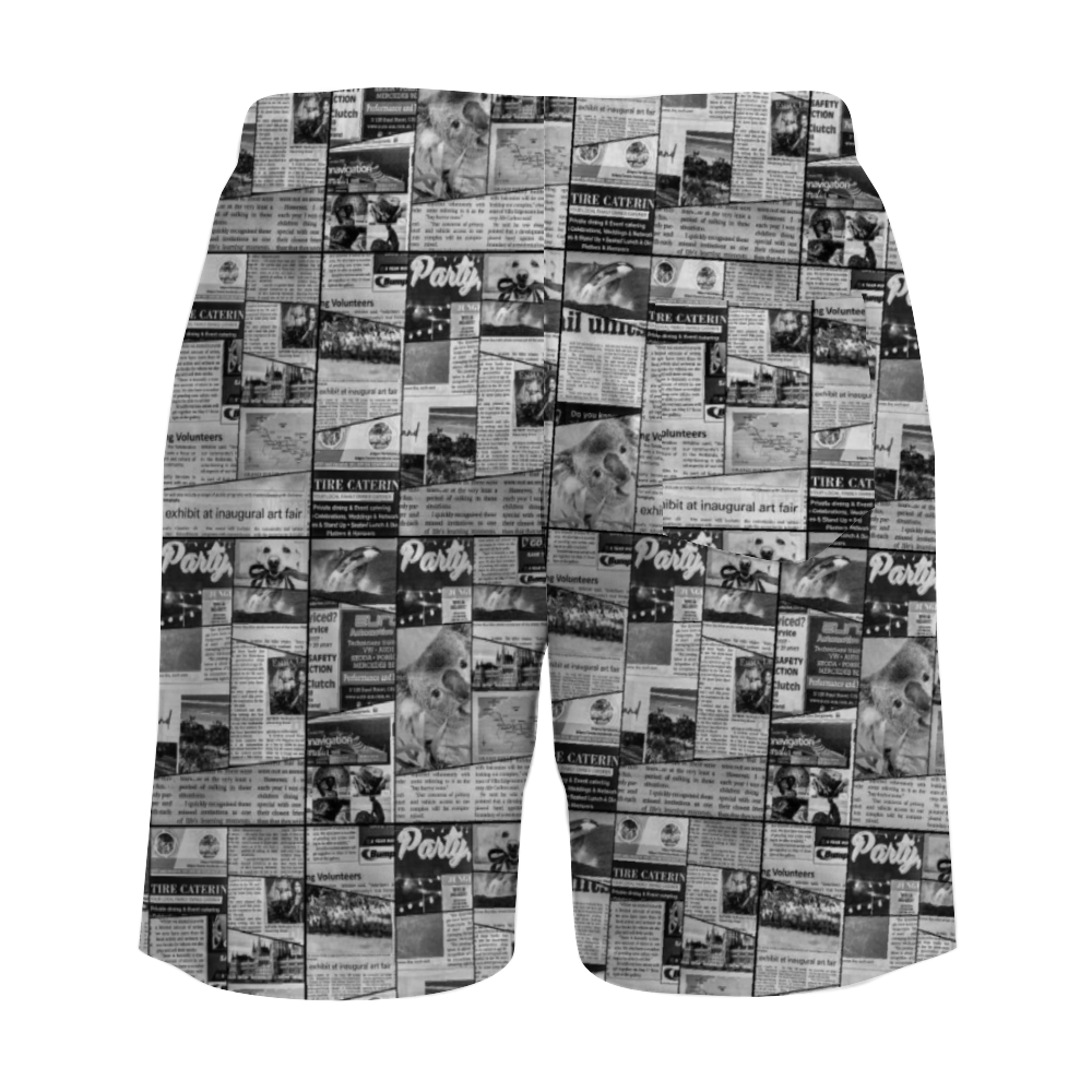 Australian Newspaper B n W Mens Double Layer Shorts with 4 Pockets up to 3 XL (FWS) 3