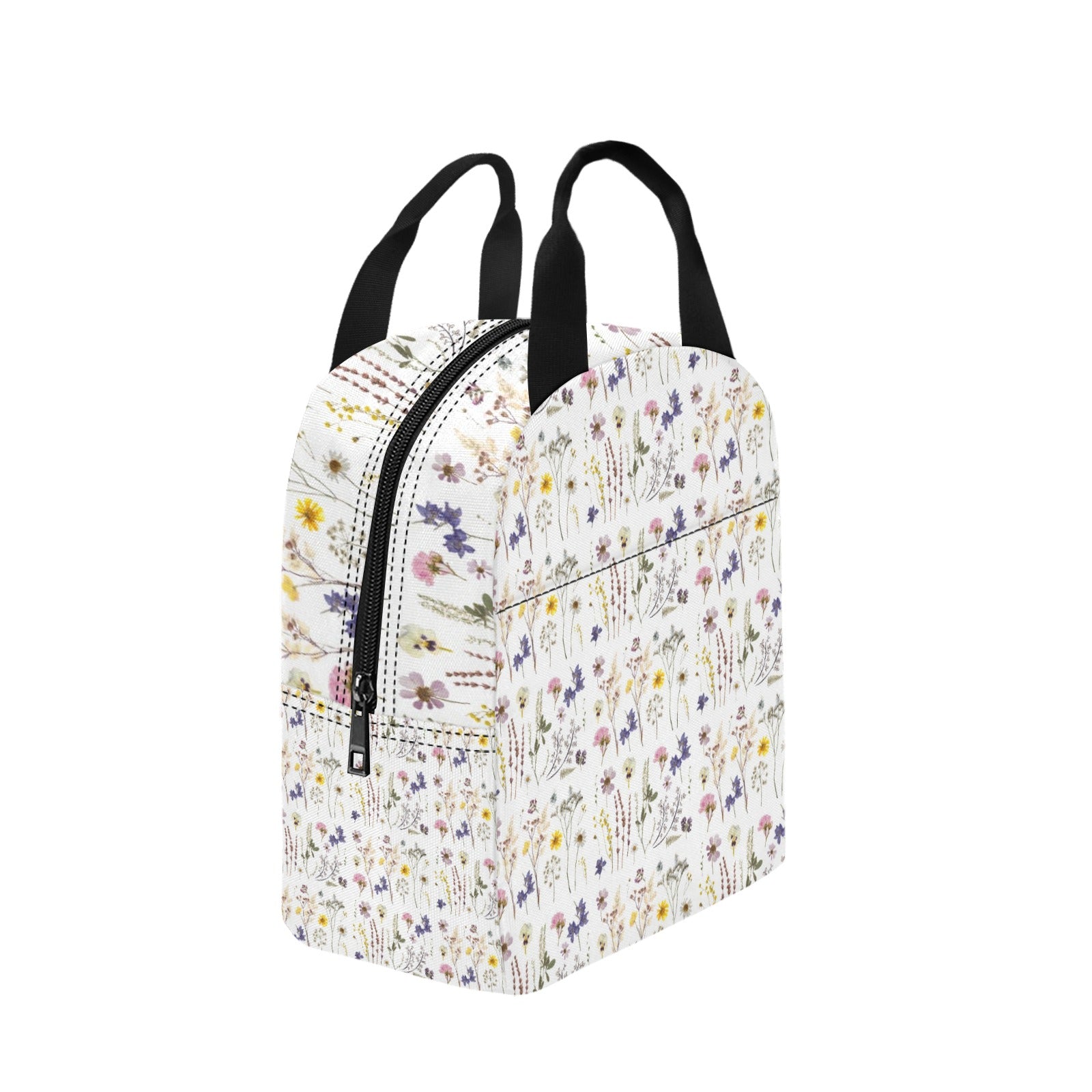 Wildflowers White Insulated Zipper Lunch Bag