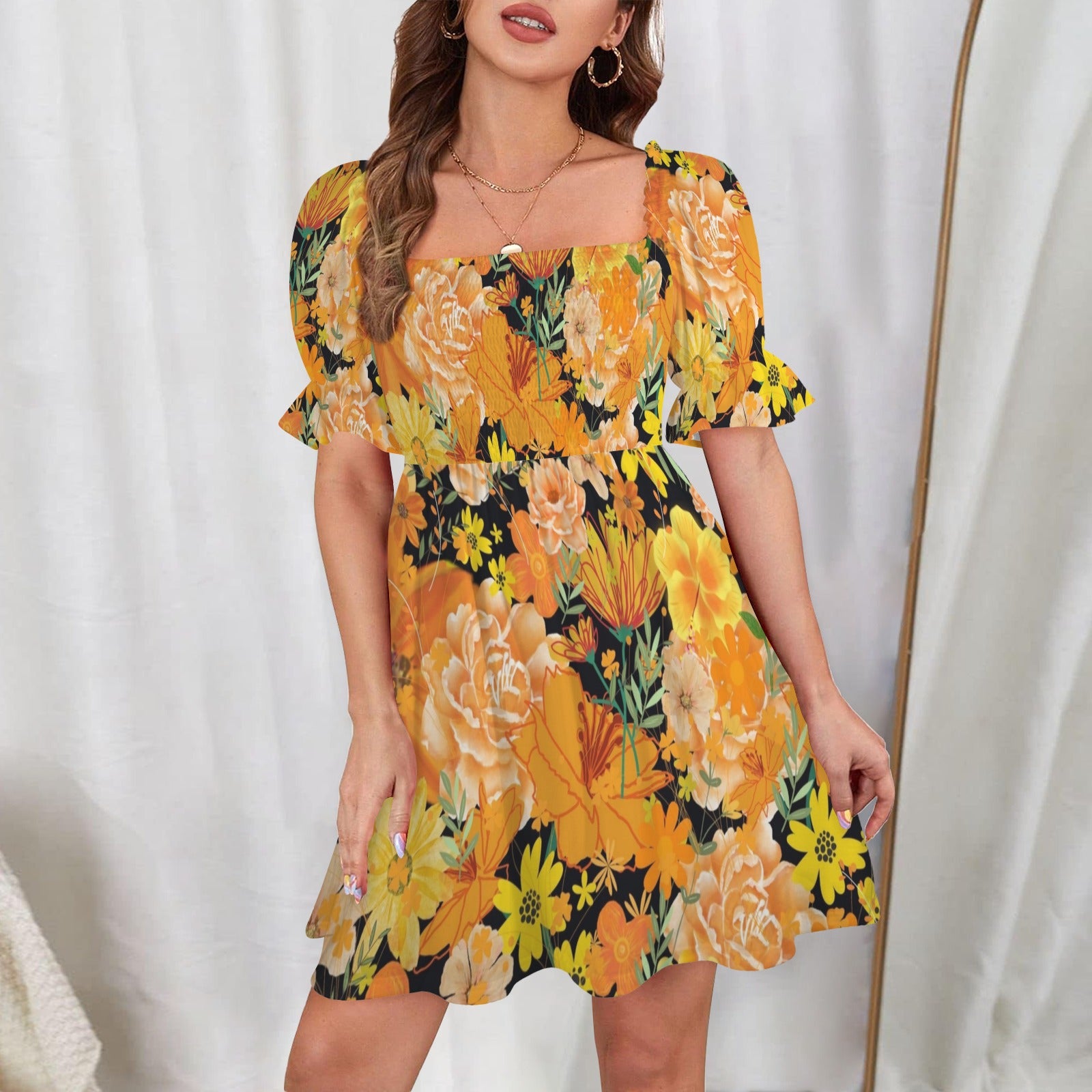 Orange & Yellow Floral Black