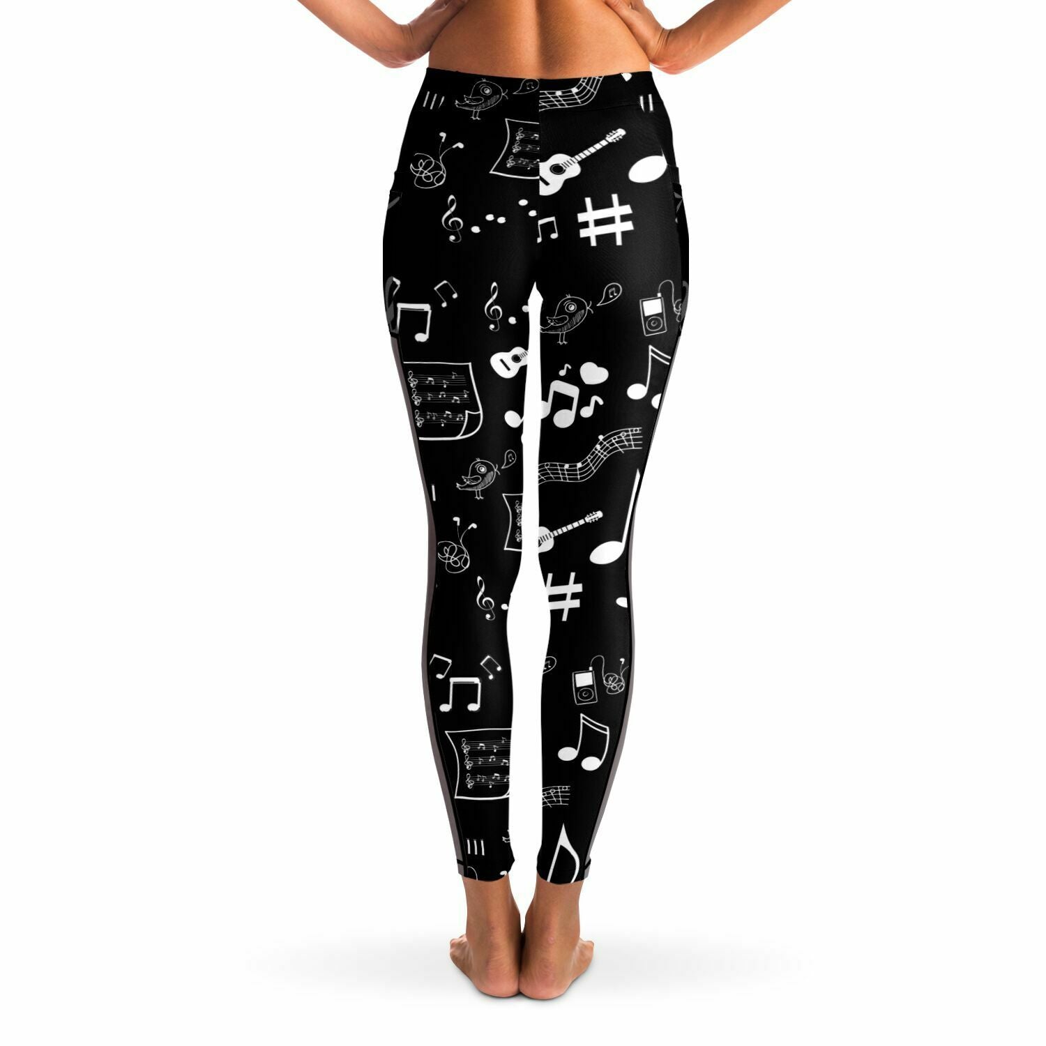 Musical Notes Mesh Panel Side Pocket Leggings (FWS)