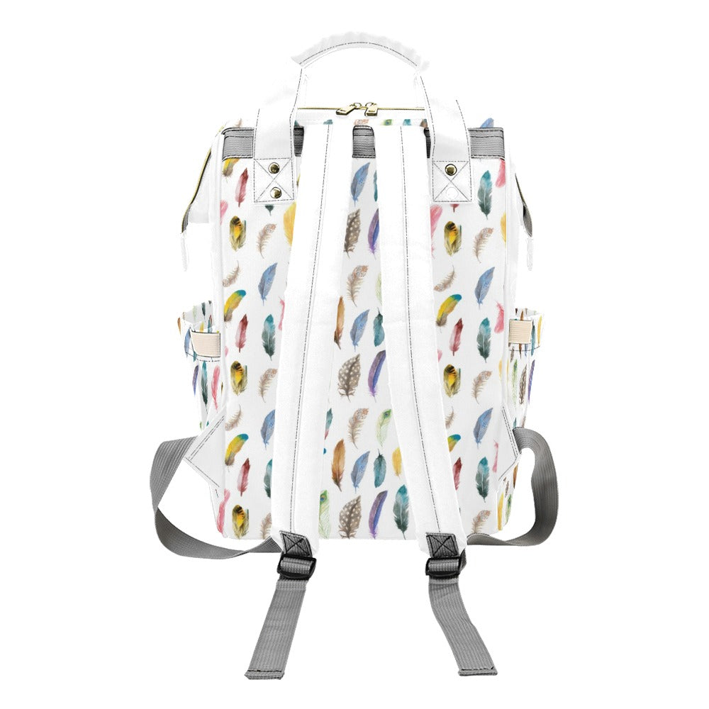 Colourful Feathers Multi Function Backpack with White Handles