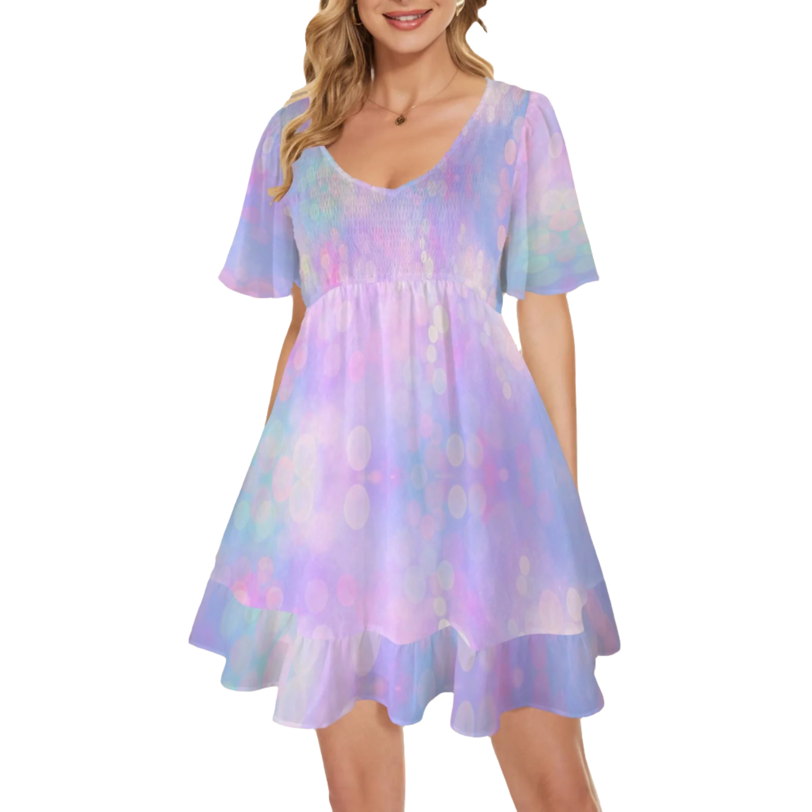 Sunlit Day V Neck Flutter Sleeves Dress up to 5 XL (FWS)