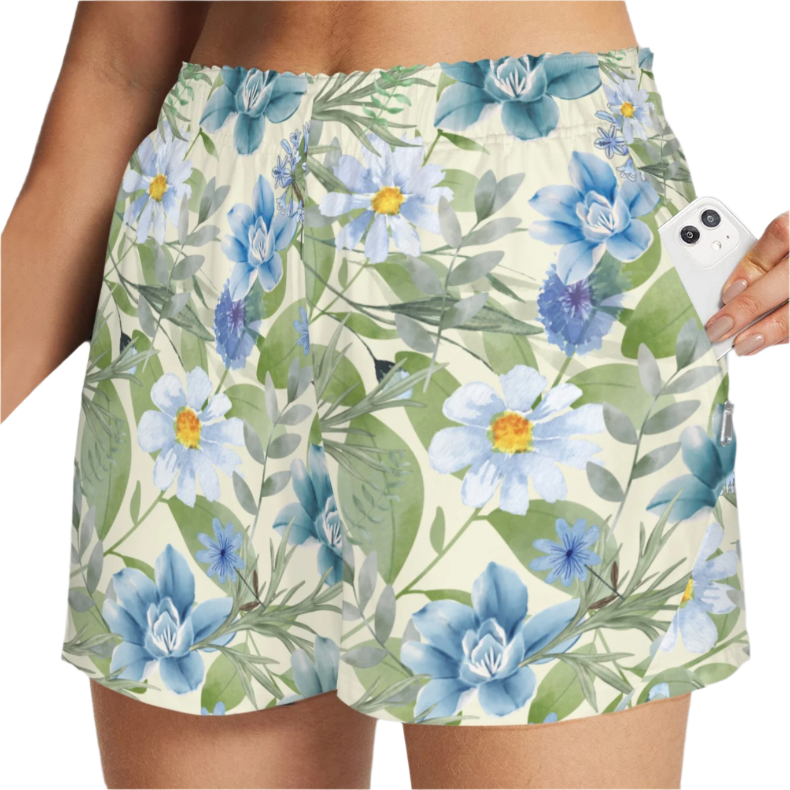 Blue Floral Zip Pocket Shorts up to 5 XL (FWS)