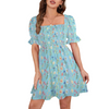 Wildflowers Painted Blue Ruffles Square Neck Dress up to 5 XL (FWS)