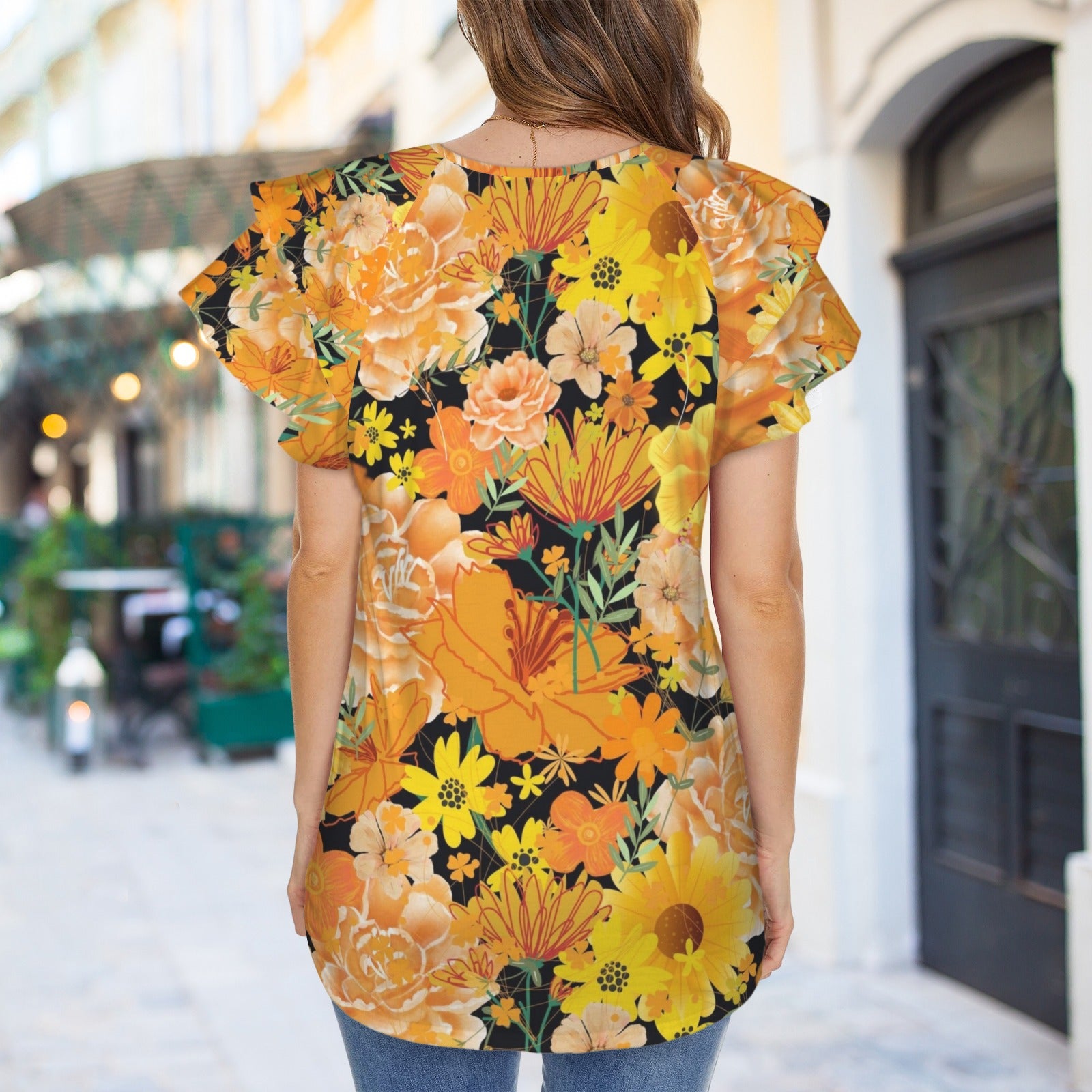 Orange & Yellow Floral Black