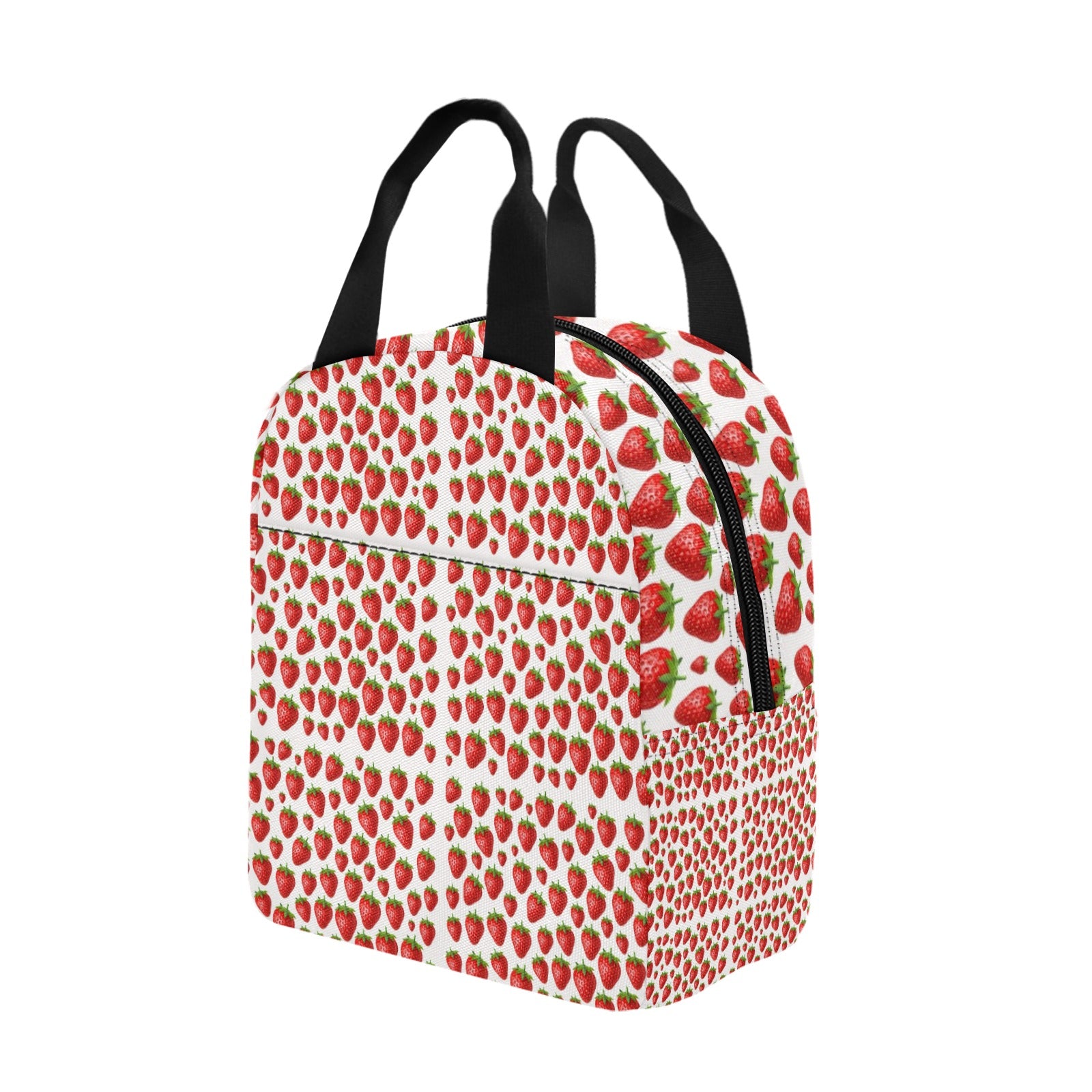 Strawberries White Insulated Zipper Lunch Bag