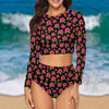 Graphic Pink Hibiscus Black Long Sleeve Surfing Swimsuit