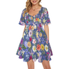 Blue Colourful Floral V Neck Flutter Sleeves Dress up to 5 XL (FWS)