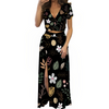 Boho Black Two Piece Outfit V-Neck Top and Long Skirt Set up to 4 XL (FWS)