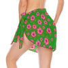 Graphic Pink Hibiscus Green Short Chiffon Sarong Wrap up to 2 XL (FWS)