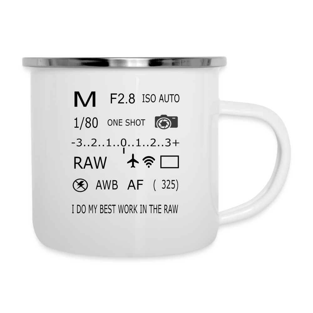 I Do My Best Work in the Raw Camper Mug - white