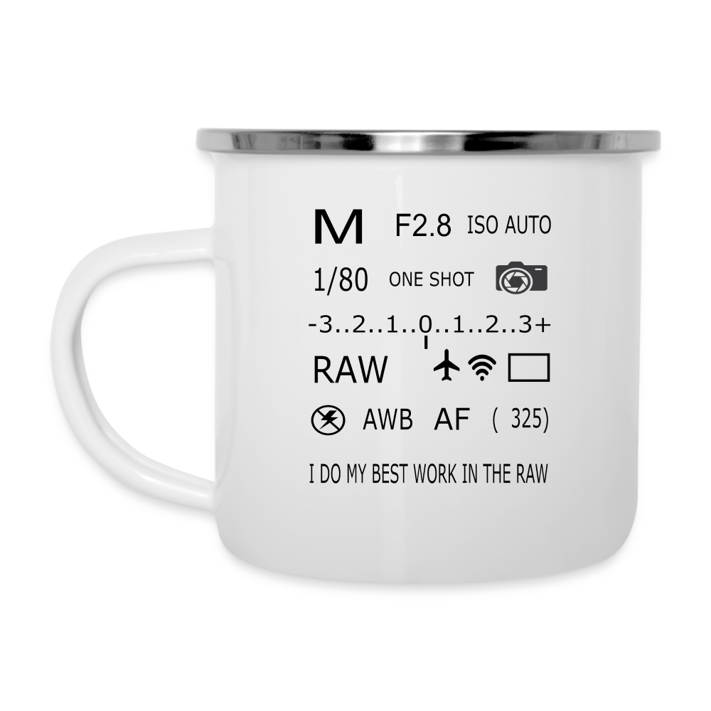 I Do My Best Work in the Raw Camper Mug - white