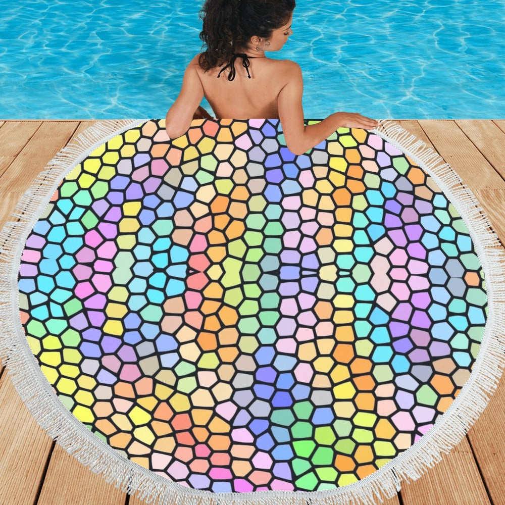 Windswept Rainbows Stained Glass Circular Beach Shawl / Blanket (FWS)