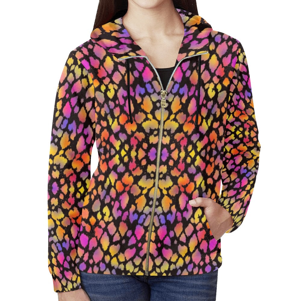 Black Pinky Leopard Full Zip Hoodie up to 2 XL