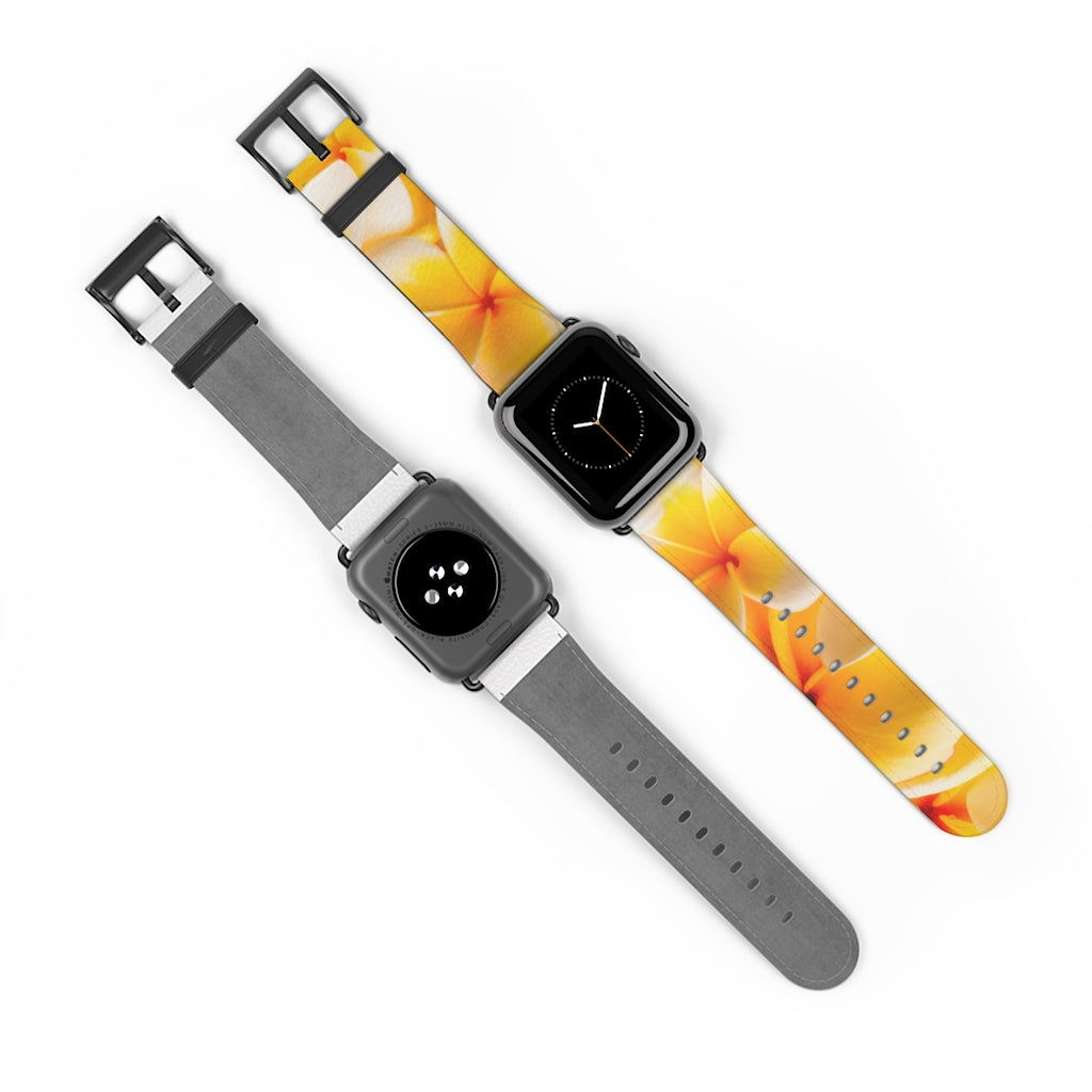 Fresh Yellow Frangipanis Apple iWatch Replacement Strap Vegan Leather (FWS)