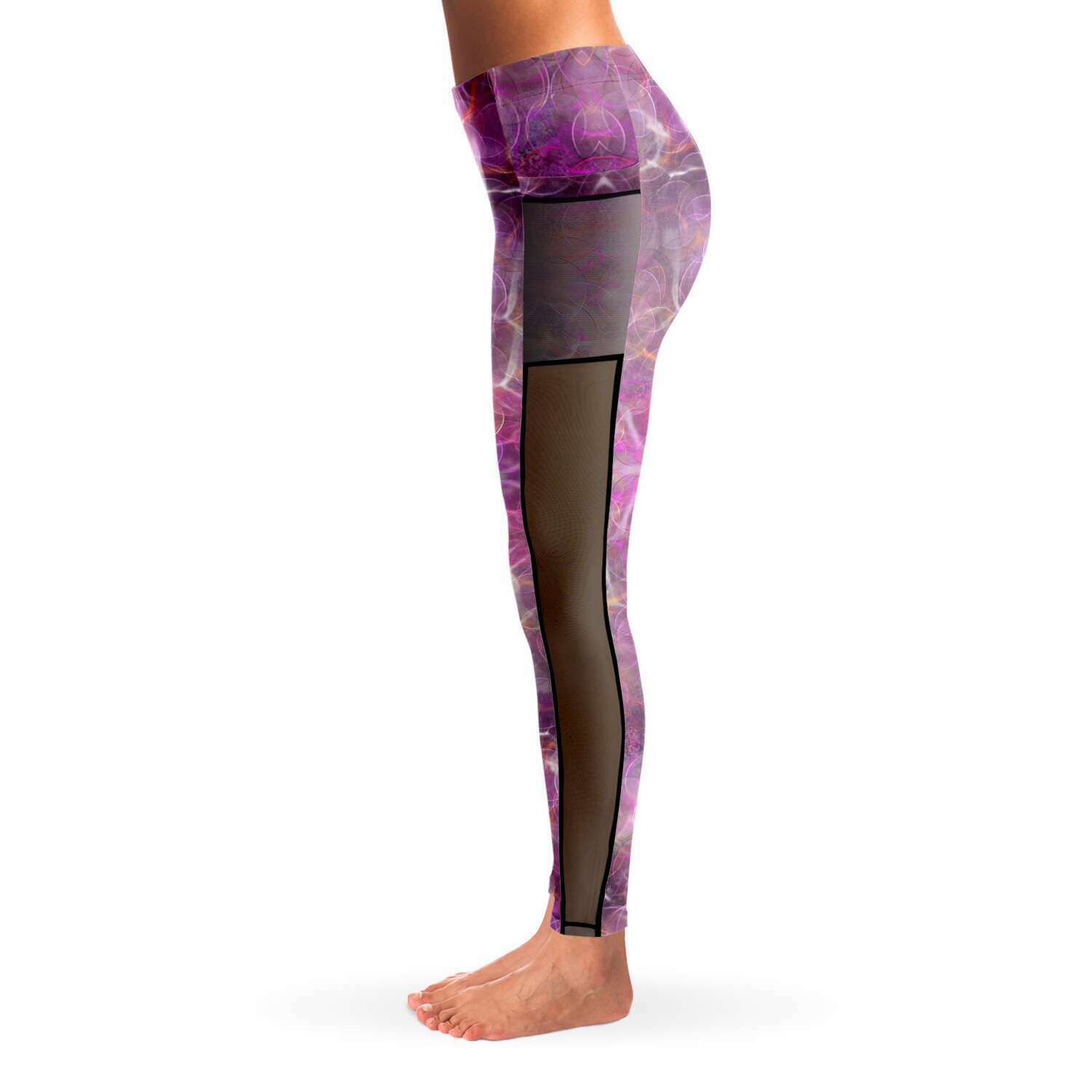 Pink Circles Mesh Panel Side Pockets Leggings (FWS)