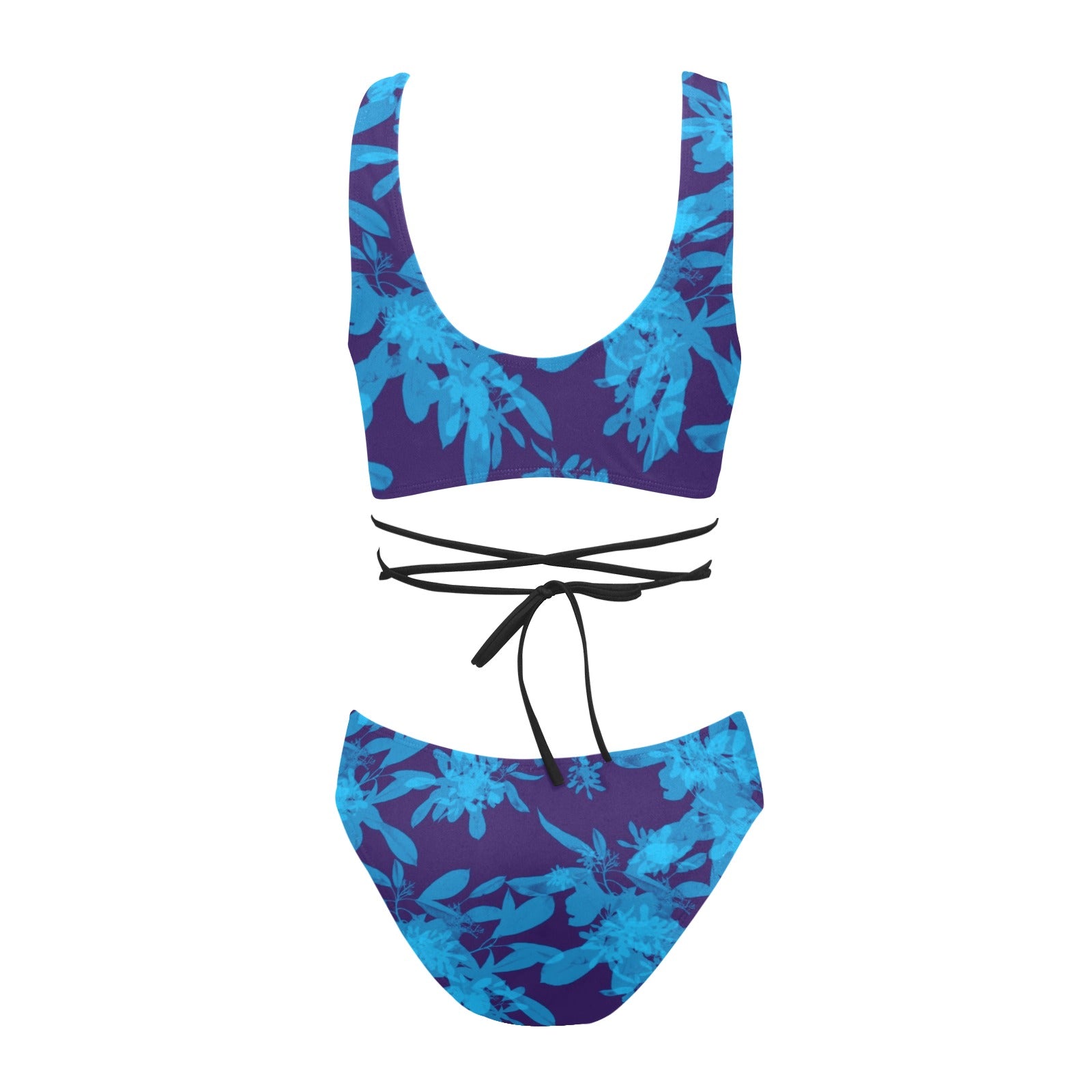 Blue on Blue Leaves Cross String Bikini up to 2 XL (FWS)